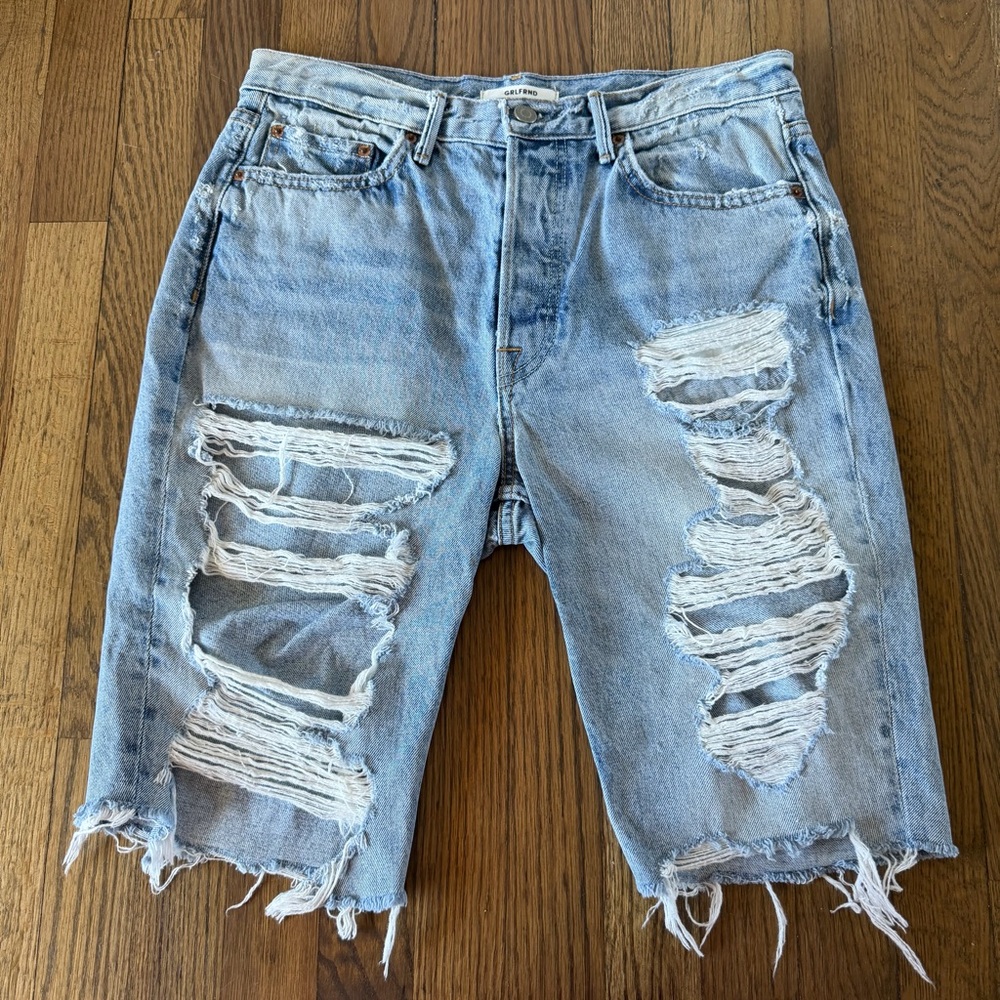 GRLFRND Women’s Beverly High Rise Long Biker Short in Beaten Gold Size 28